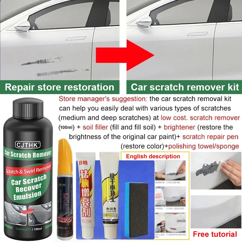 Remueve Arañazos y Pulimento para Coche – Reparador de Pintura, Eliminador de Remolinos y Cera Antirrayaduras