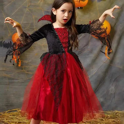 Girls’ Vampire Devil Cosplay Costume Set – Complete Halloween Party Outfit with Accessories, Holiday Dress-Up Costume & Gift
