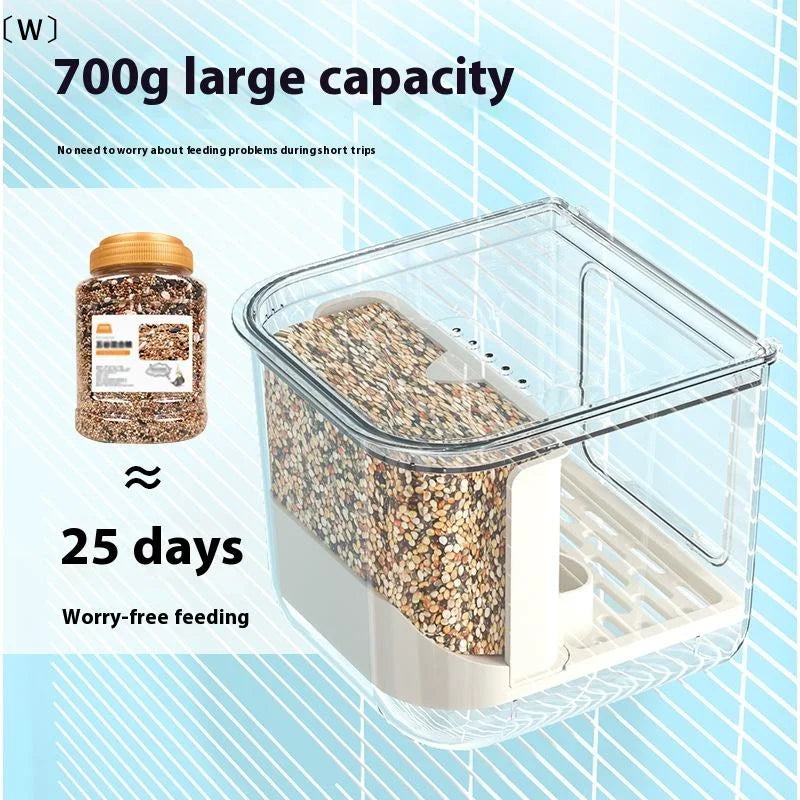 W Double-Slot Automatic Bird Feeder – Large-Capacity Transparent Hanging Food Dispenser with Splash-Proof Design for Bird Cages