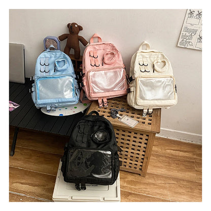 Mochila Ita Kawaii Estilo Collage – Mochila Escolar Transparente con Bolsillo en Forma de Corazón para Adolescentes, Mochila de Moda Japonesa JK, Mochila para Laptop para Mujeres, Bolso de Hombro para Estudiantes Estilo Harajuku 2024