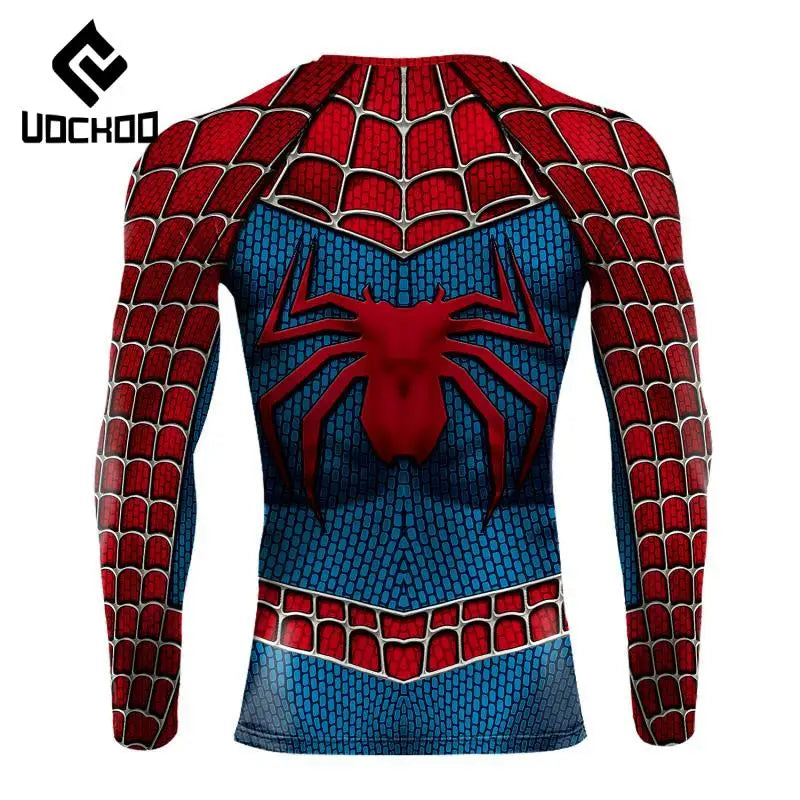 Spider-Inspired Superhero Compression Shirt for Men – Red Blue Long Sleeve Cosplay Workout Performance Top