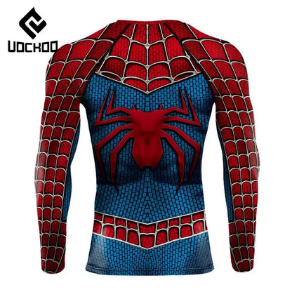 Spider-Inspired Superhero Compression Shirt for Men – Red Blue Long Sleeve Cosplay Workout Performance Top