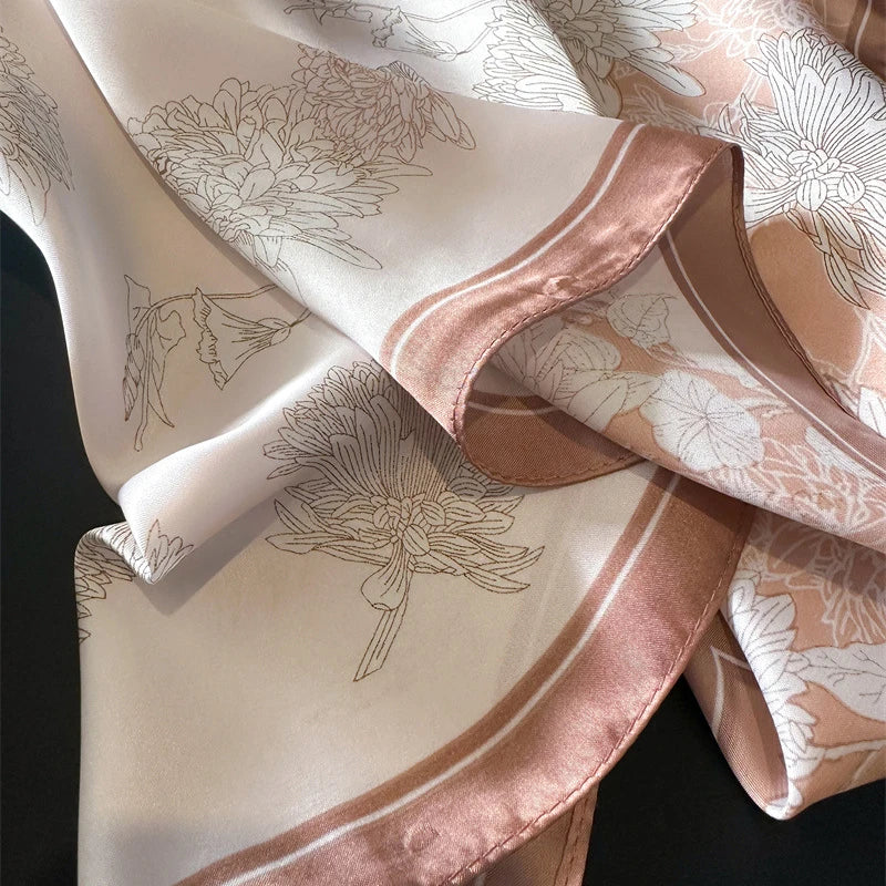 2024 Lujosa Bufanda Cuadrada de Seda de 70cm para Mujer con Estampado Floral, Pañuelo de Diseñador, Fular, Chal, Hiyab, Diadema, Lazos