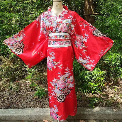 Japanese Kimono Cosplay Costume – Floral Sakura Printed Dress, Traditional Asian Style Kimono Outfit for Women Halloween & Party Wear