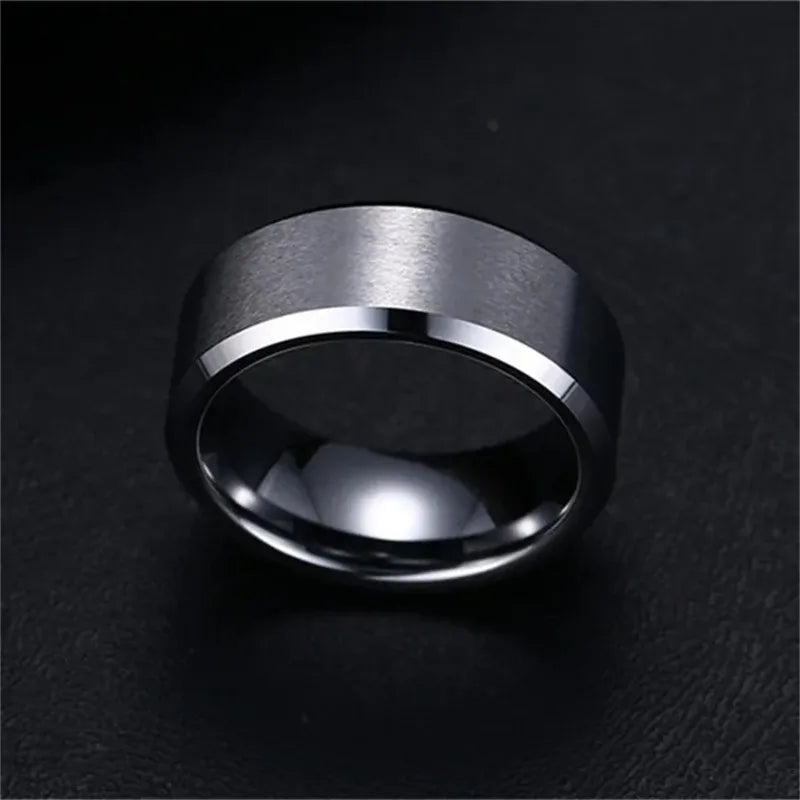 Anillo de dije de acero inoxidable negro – Banda mate de boda y compromiso para hombres y mujeres | Regalo de joyería de moda minimalista