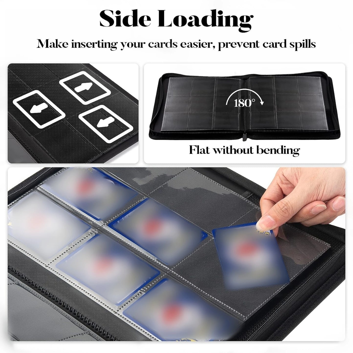 9 Pocket Zipper Trading Card Binder | 360 Card Holder Album with Premium PU Cover & Side-Loading Sleeves