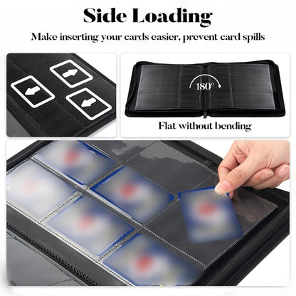 9 Pocket Zipper Trading Card Binder | 360 Card Holder Album with Premium PU Cover & Side-Loading Sleeves