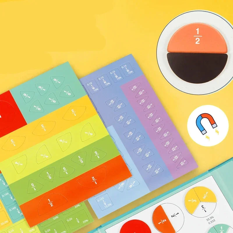 Livre d'apprentissage des fractions magnétiques Montessori – Jouet éducatif en bois pour enfants, compétences en arithmétique