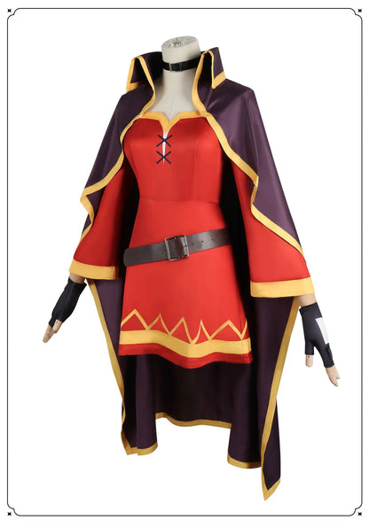 KonoSuba Megumin Cosplay Costume – Witch Cloak Set with Wig, Hat, Blindfold & Stockings (Women’s Halloween Outfit)