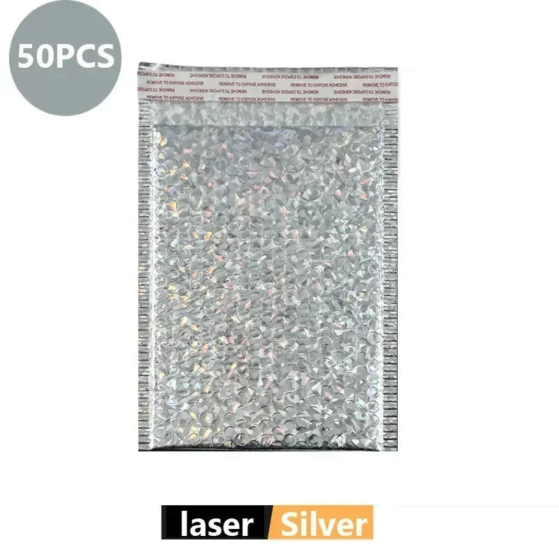 50Pcs Shipping Bags Metal Bubble Mailer Holographic Small Business Supplies Packaging Envelope Mailing Office School