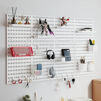 Kit de organización modular de pared con tablero perforado (Pegboard) para bricolaje – Paneles de almacenamiento colgantes sin taladro para cuartos de manualidades, oficina y organización del hogar