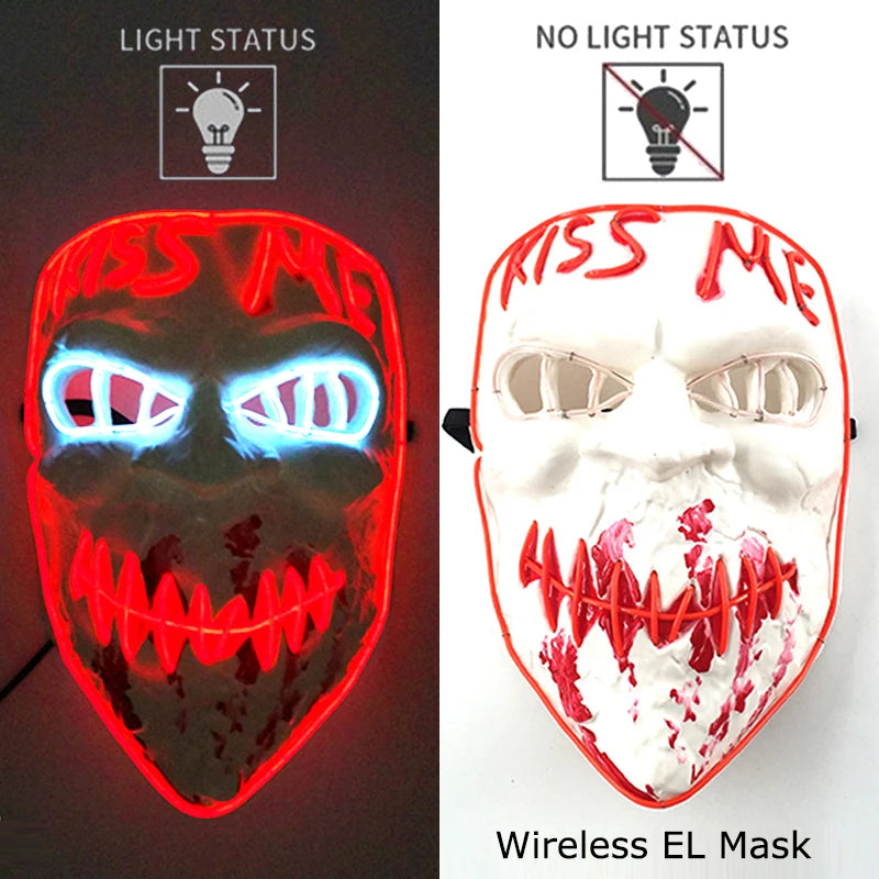 Masque LED sans fil Purge – Masque néon lumineux pour Halloween, fêtes et festivals