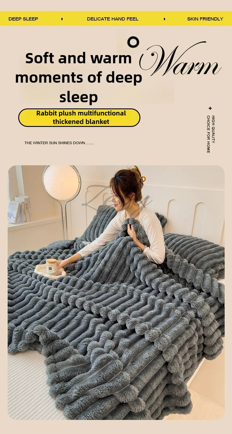 Manta Suave de Felpa de Conejo Artificial – Manta Gruesa Cálida para Sofá, Cama y Confort Otoñal