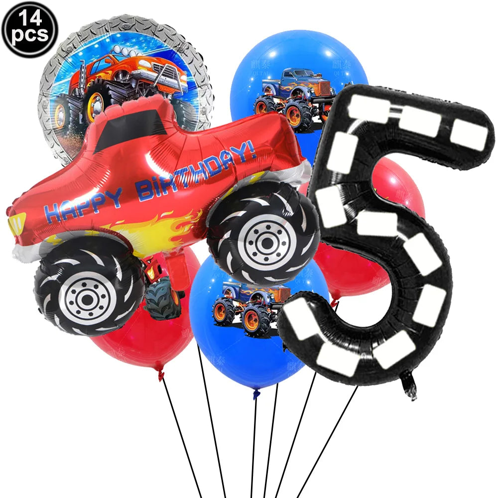 Monster Truck Birthday Party Supplies – Disposable Plates, Napkins, Banner & Tablecloth for Kids' Boys' 2nd Birthday Decorations