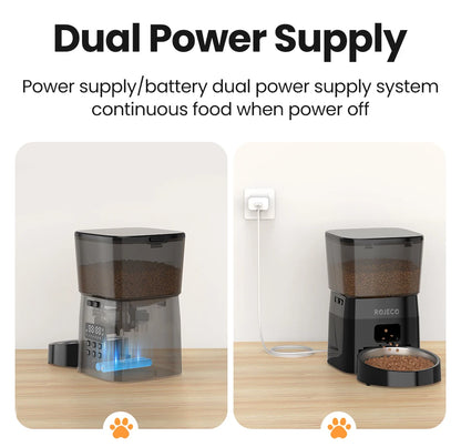 ROJECO Comedero Automático para Mascotas – Dispensador Inteligente de Comida Seca con Control por Botones para Perros y Gatos