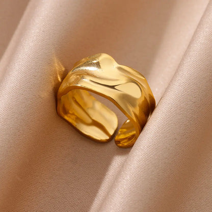 Anillo abierto grueso dorado vintage – Anillo llamativo geométrico de acero inoxidable para mujer