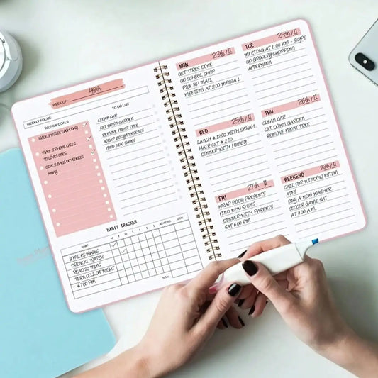 Cuaderno planificador semanal A5 sin fecha – Agenda espiral para planificación diaria, escuela y oficina