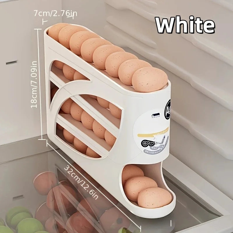 3-Tier Rolling Egg Storage Container – 24-Egg Refrigerator Organizer Rack, Large-Capacity Egg Holder & Kitchen Fridge Storage Box