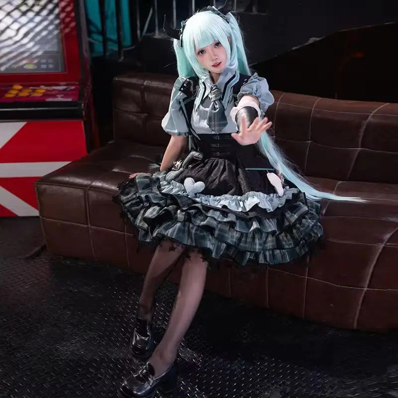 Virtual Singer Miku Cosplay Dress – Kawaii Lolita Performance Outfit (Female Halloween Complete Costume Set)
