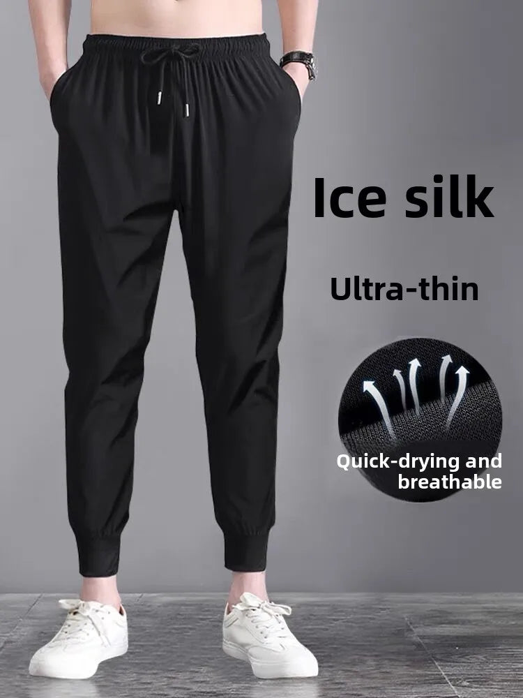 Men's Summer Camouflage Workwear Pants – Lightweight Loose-Fit Elastic Waist Trousers with Straight Legs, Casual Utility Nine-Pocket Polyester Pants