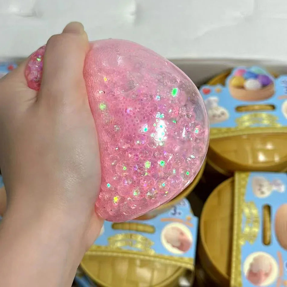 1–12PCS Glitter Dumpling Squishy with Box – Sensory Squeeze Stress Relief Fidget Toy, Glitter Dumplings Set