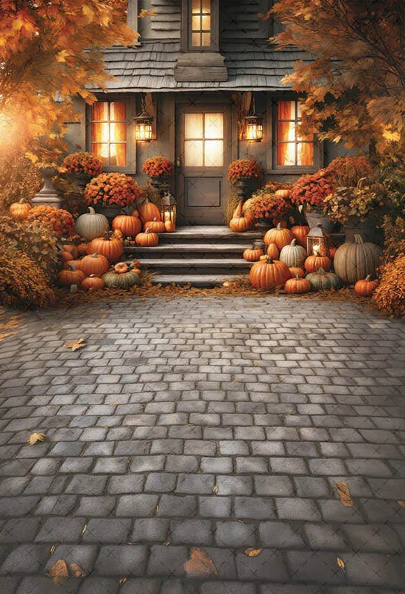 Mehofond Autumn Rustic Barn Photography Backdrop – Pumpkin Harvest Maple Leaf Background for Kids’ Birthday, Portraits, Photo Studio & Party Decor