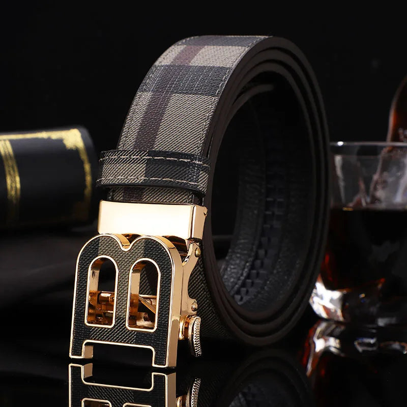 Men's Genuine Leather & Canvas Belt 3.4cm Classic Buckle Casual Jeans Waist Belt