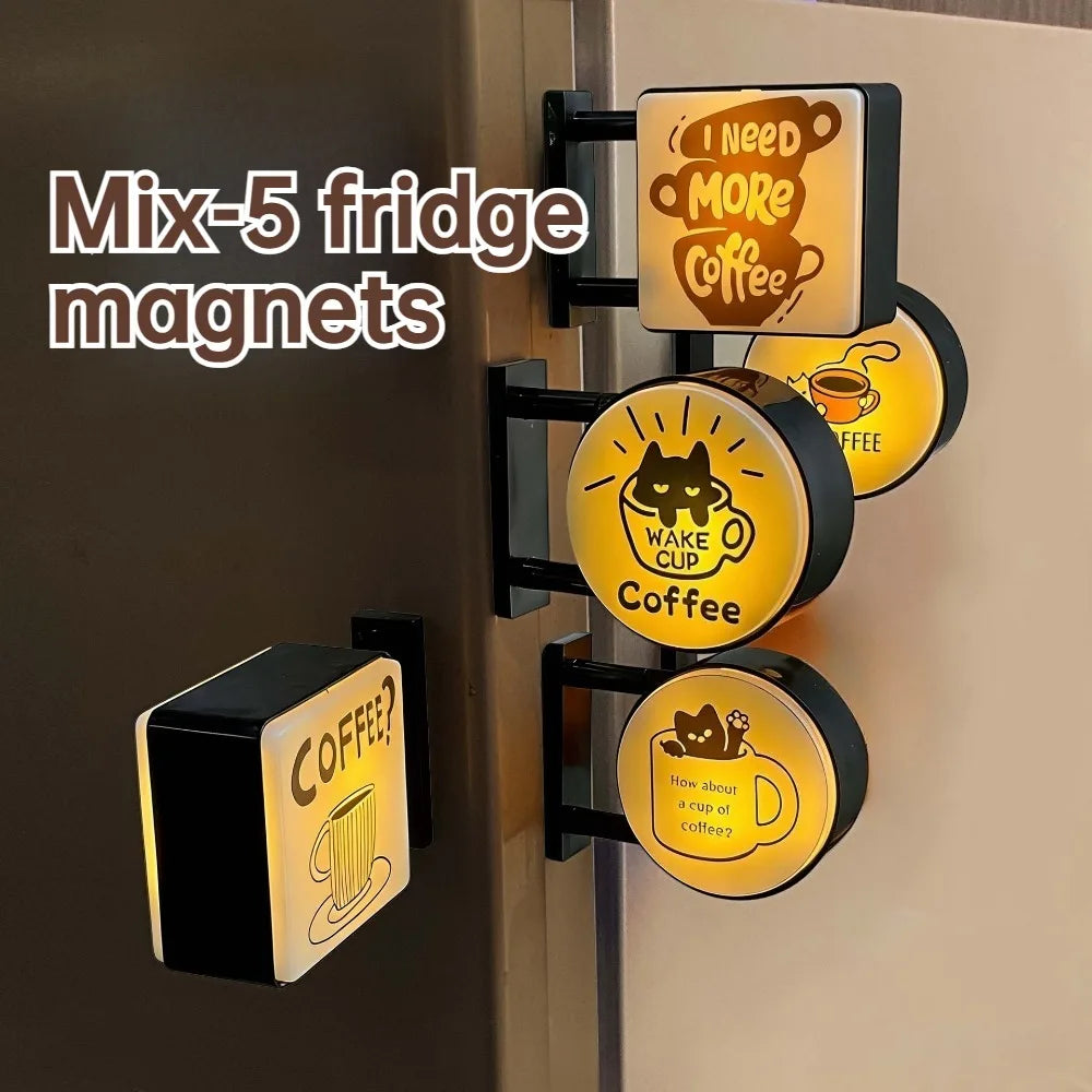Retro Coffee Shop Fridge Magnet – Glowing Miniature Coffee Corner Magnetic Ornament for Home Décor