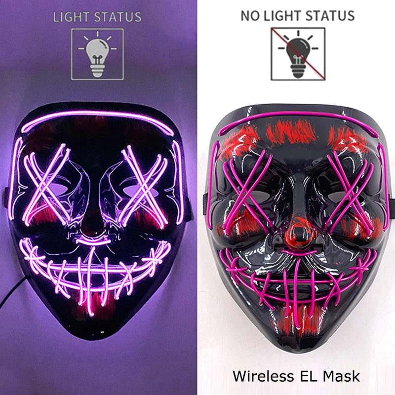 Masque LED sans fil Purge – Masque néon lumineux pour Halloween, fêtes et festivals