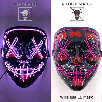 Masque LED sans fil Purge – Masque néon lumineux pour Halloween, fêtes et festivals