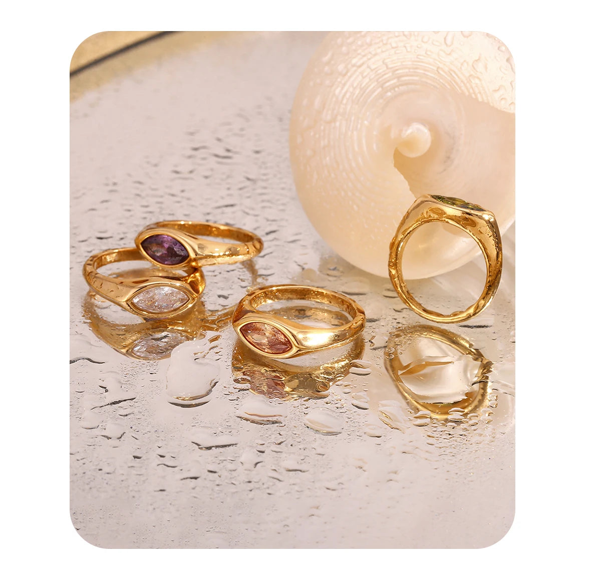 18K Gold Plated Horse Eye Zircon Signet Ring – Hypoallergenic 316L Stainless Steel Colorful Statement Ring for Women