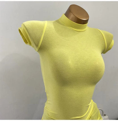 Half High Collar Korean T-Shirt – Transparent Short Sleeve Slim Fit Elastic Inner Top, Solid Color Bottoming Shirt for Women, Stylish Layering & Fashion Casual Wear