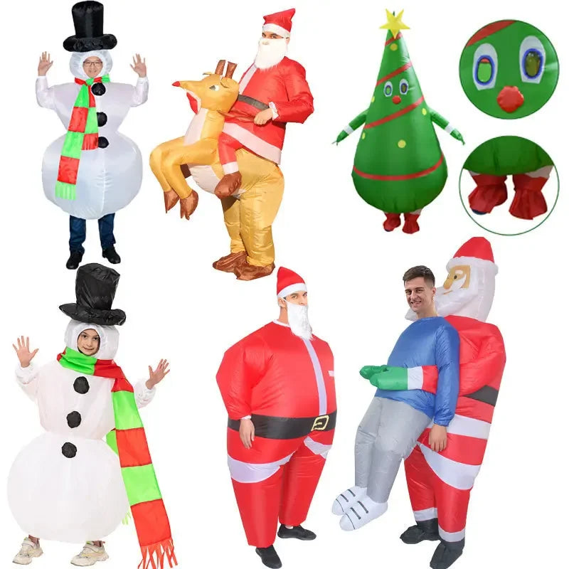 Funny Inflatable Christmas Costumes for Adults and Kids, Santa Claus Reindeer Snowman Christmas Tree Penguin Outfit for Halloween, Xmas, Carnival and Holiday Parties