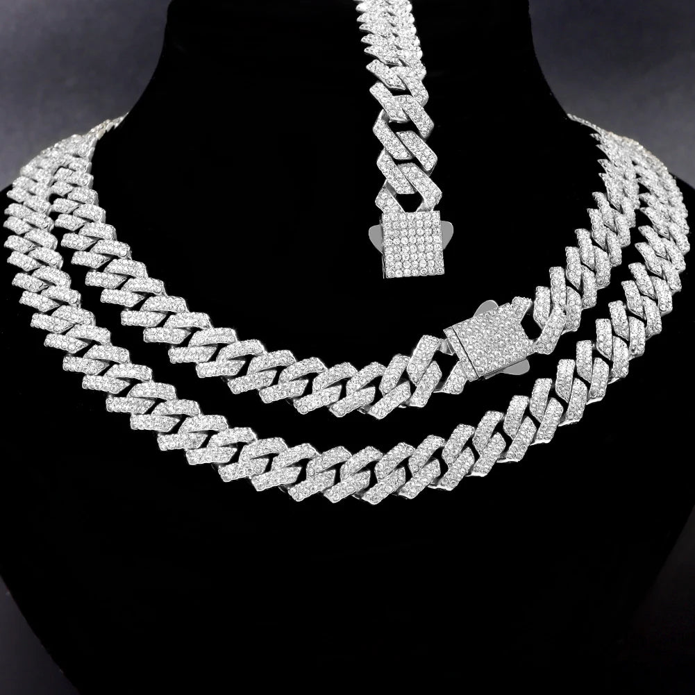 Cadena Cubana de Eslabones Iced Out de 14mm – Gargantilla Hip Hop con Diamantes Engastados para Hombres y Mujeres | Joyería de Lujo de Moda Urbana
