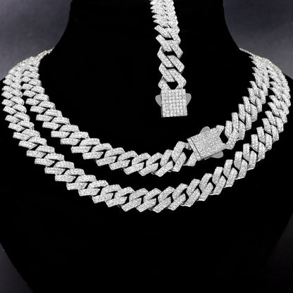 Cadena Cubana de Eslabones Iced Out de 14mm – Gargantilla Hip Hop con Diamantes Engastados para Hombres y Mujeres | Joyería de Lujo de Moda Urbana