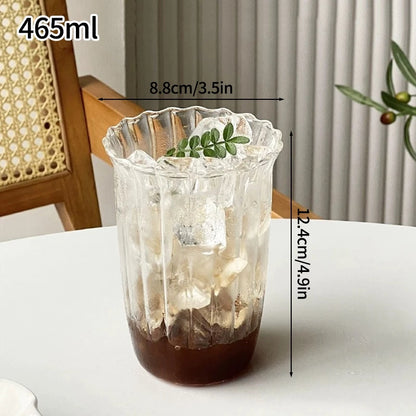 INS Style Transparent Striped Glass Cup, Creative Cold Coffee Mug, Iced Juice and Cocktail Drinking Glass, Elegant Water and Wine Cup, Modern Glass Drinkware