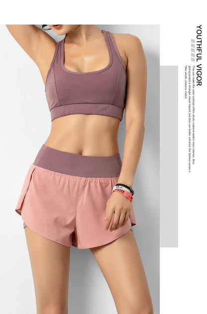 Women’s Sport Running Shorts Double Layer Yoga Gym Fitness Jogging Training Summer Short Pants