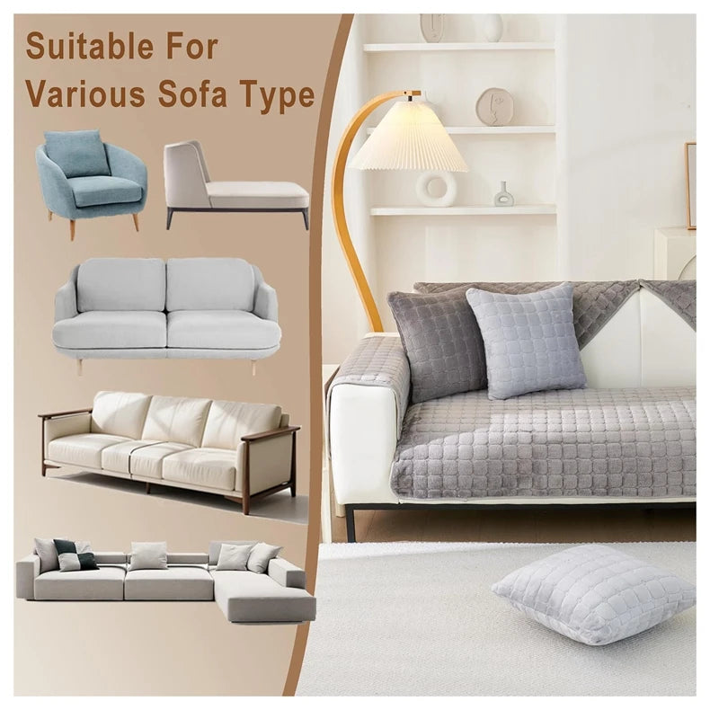 Soft Flannel Non-Slip Sofa Cover – Quilted Furniture Protector for Couch & Living Room Sofa, Warm 1-Seat Cushion Cover