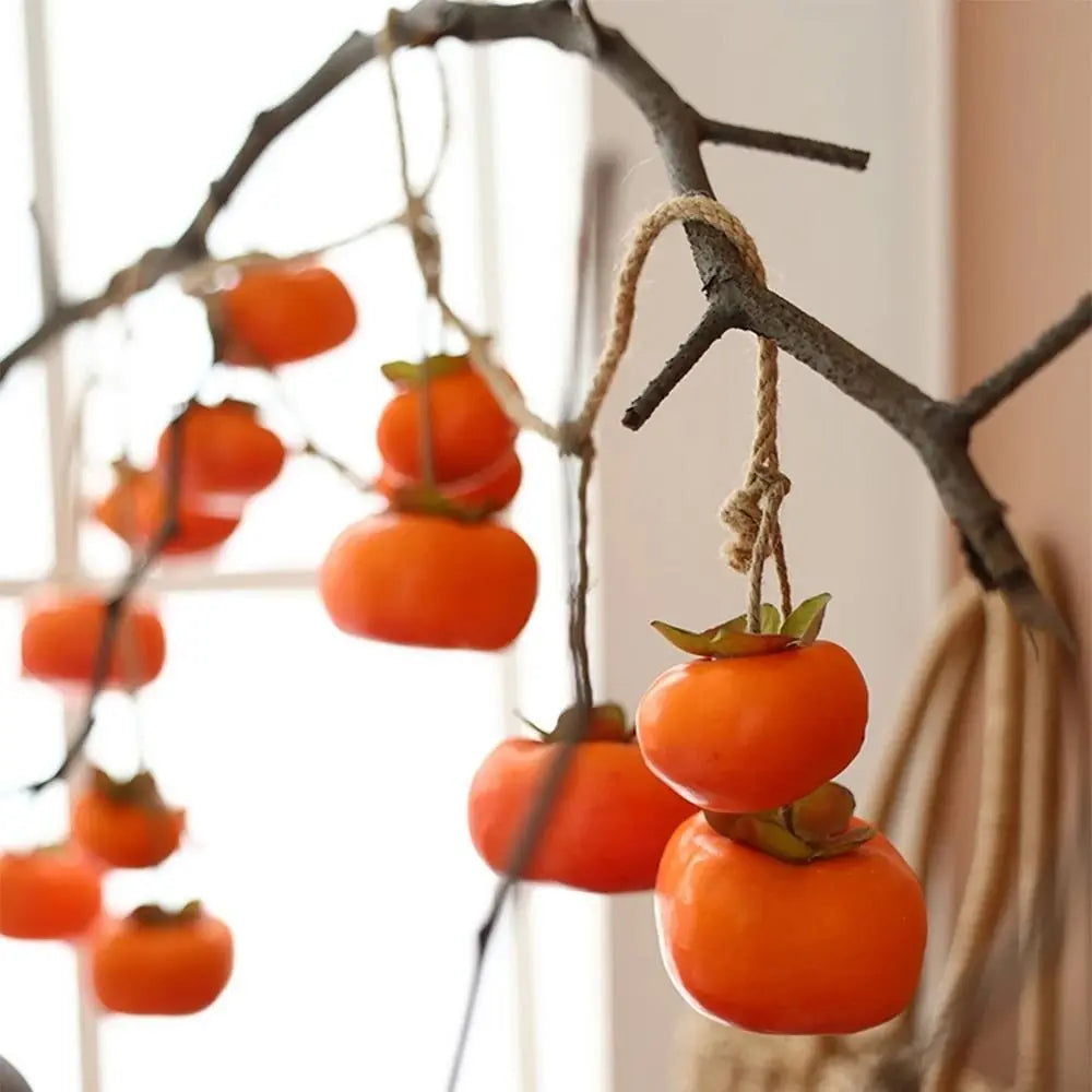 8PCS Lifelike Artificial Persimmon Fruits – Orange Simulation Fruit with Frost Design for Wall Hanging, Home Decor & Autumn Decorations