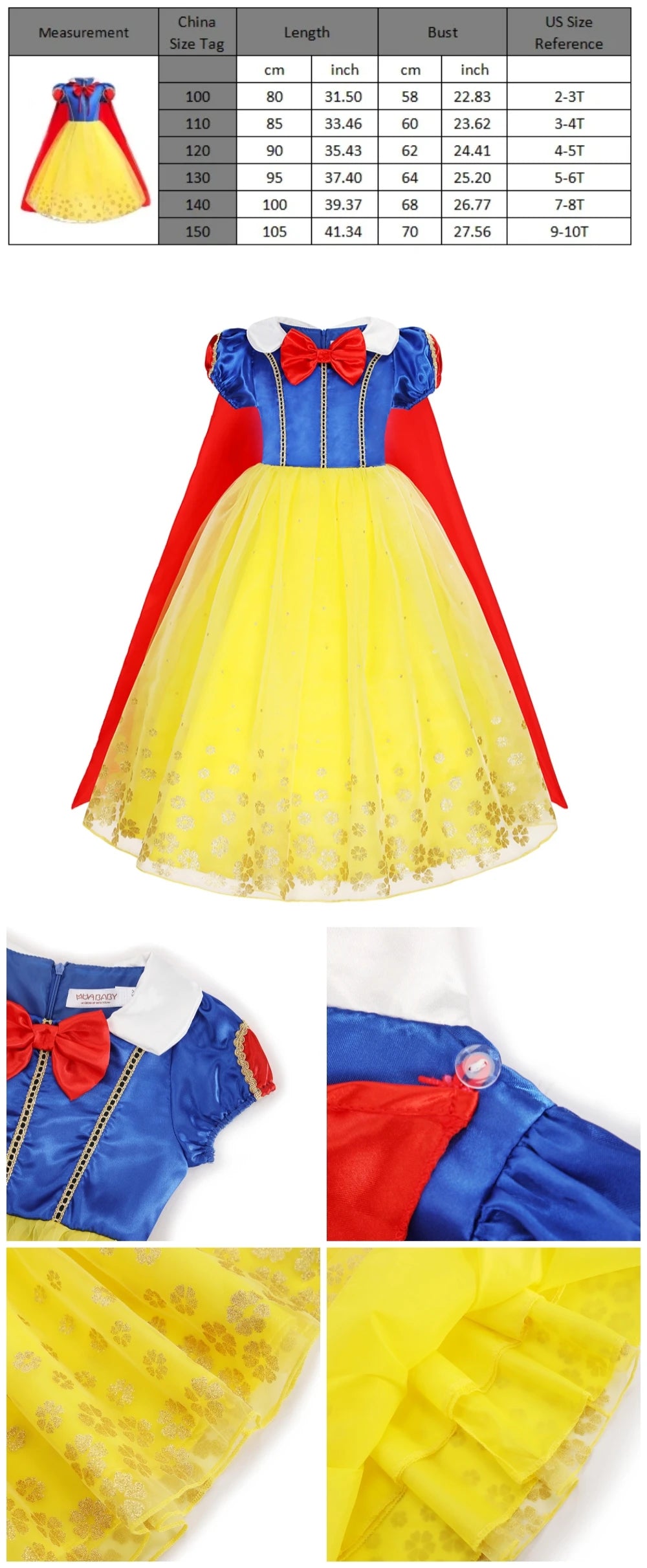 Vestido de disfraz de princesa para niña – Traje de fiesta de cuento de hadas para Halloween, carnaval y regalos de cumpleaños