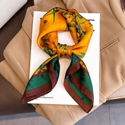 70x70CM Foulard en soie imprimé pour femme – Châle Pashmina carré tendance, tour de cou de luxe, bandeau et bandana décoratif
