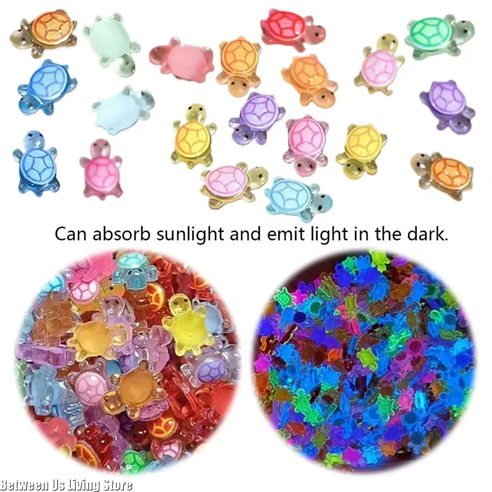 100 Piezas Mini Figuritas de Tortuga que Brillan en la Oscuridad – Miniaturas de Tortuga de Resina para Jardines de Hadas, Micropaisajismo, Decoración de Acuarios y Manualidades DIY