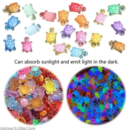 100 Piezas Mini Figuritas de Tortuga que Brillan en la Oscuridad – Miniaturas de Tortuga de Resina para Jardines de Hadas, Micropaisajismo, Decoración de Acuarios y Manualidades DIY