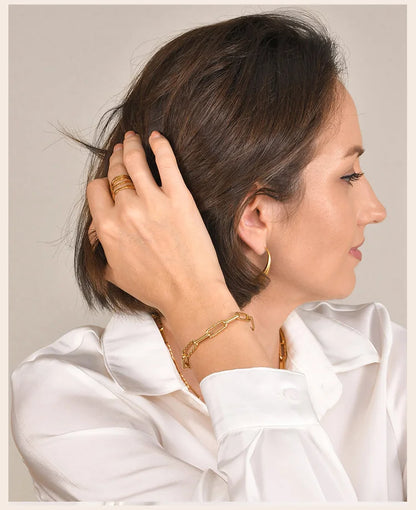 18K Gold Plated Stainless Steel Paperclip Chain Bracelet – Adjustable Twist Link Chunky Stackable Bracelet for Women
