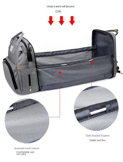 Sac à langer de grande capacité pour bébés avec matelas à langer – Sac à langer de maternité imperméable pour mamans avec rangement pour biberons et lit de bébé