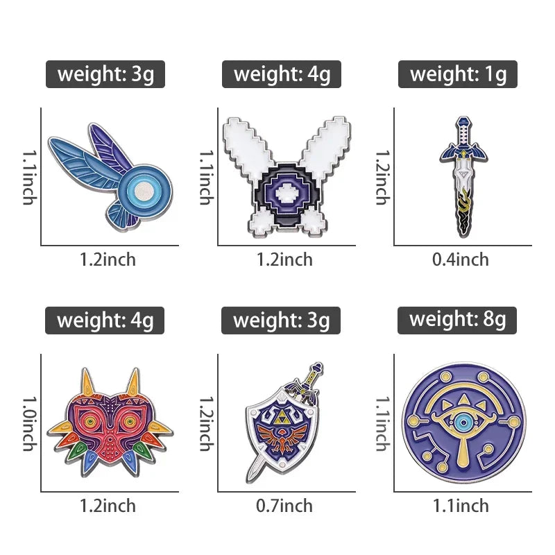 Adventure Game Enamel Pins – Shield, Master Sword & Mask Brooch Set Cosplay Lapel Badge Jewelry Gift