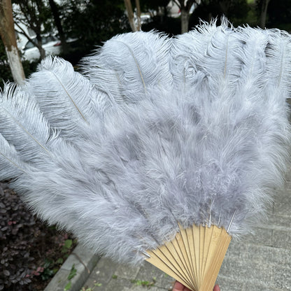 Abanico Grande de Plumas de Avestruz Blancas – Elegante Abanico para Baile y Actuaciones Escénicas (100 cm / 130 cm)