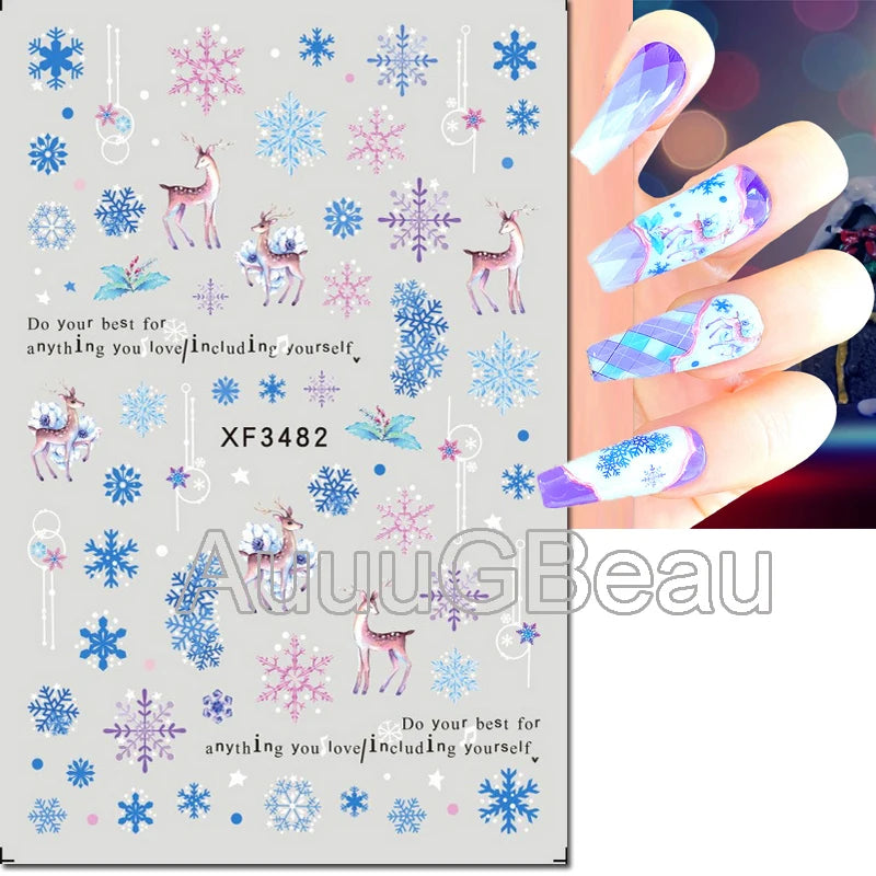 3D Christmas Nail Art Stickers – Snowflake & Winter Tree Nail Decals for Nail Tips Decoration