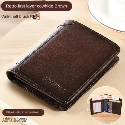 Men's Genuine Leather RFID Blocking Trifold Wallet Slim Vintage ID & Credit Card Holder