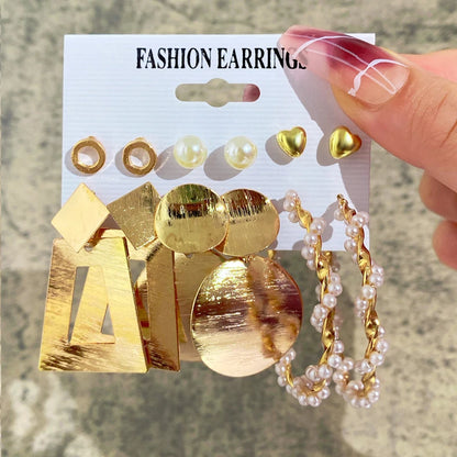 Boucles d'oreilles créoles dorées grand cercle pour femmes, ensemble bohème vintage, perle, cœur, zircon, clous, bijoux cadeau